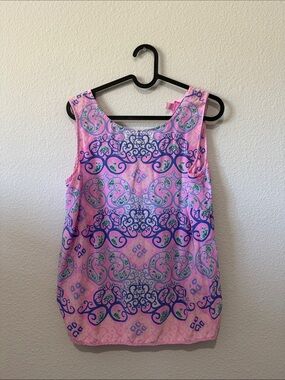 Lilly Pulitzer Pink Paisley Print 100% Silk Sleeveless Tank M
